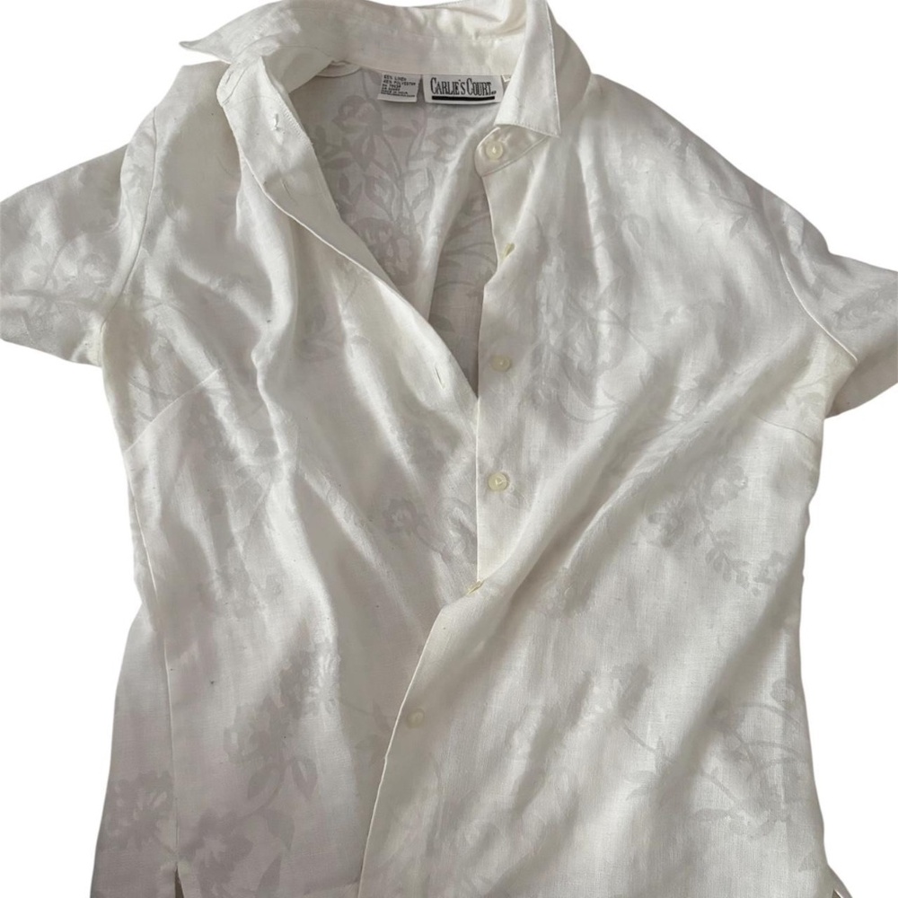 90’s vintage Carlie’s Court white floral linen button down top